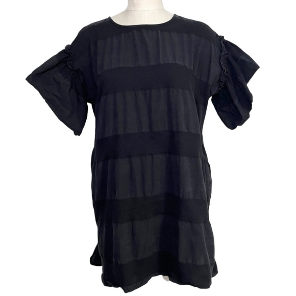 Innout Black Tunic Dress Ruffle Short Sleeve Textured Stripe Size 2X - Picture 1 of 9